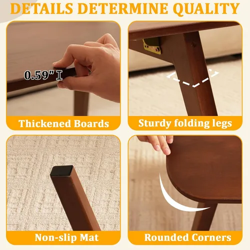 Miniatura 7 de Baveke Mesa de centro plegable, mesas de piso plegables, mesa de centro de mediados de siglo para sala de estar, mesas de centro pequeñas de madera