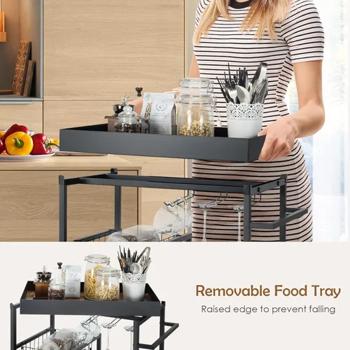 Miniatura 4 de Giantex Carrito de isla de cocina con ruedas, carrito de servicio de bar móvil, con bandeja superior extraíble, estante para vino, soporte
