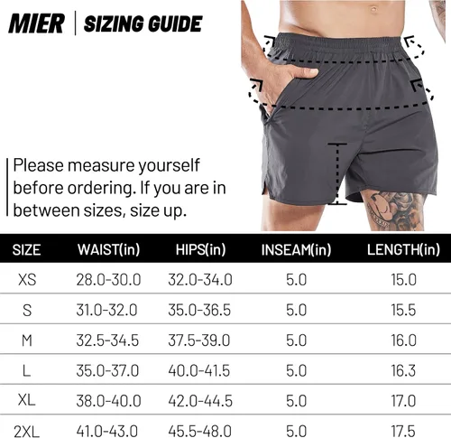 Miniatura 6 de MIER Pantalones cortos de entrenamiento para hombres, pantalones cortos de secado rápido, 5 pulgadas, con bolsillos, ligeros, transpirables.