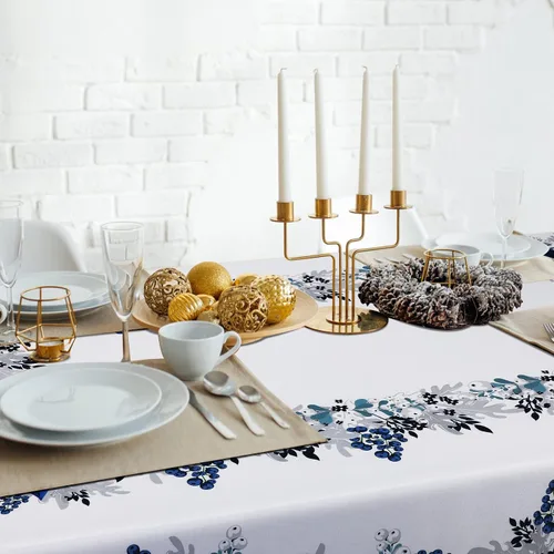 Miniatura 5 de Peryiter Mantel de Navidad Azul y Blanco de 60 x 84 Pulgadas Mantel de Navidad de Poinsettia Azul Decoraciones de Invierno Reutilizable Mantel
