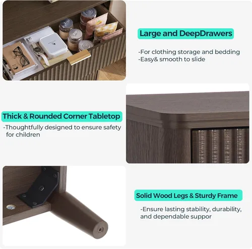 Miniatura 5 de LINSY Cómoda acanalada para dormitorio con 6 cajones, cómoda moderna de mediados de siglo con manijas de metal dorado, cómodas anchas de madera