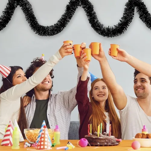 Miniatura 6 de Guirnalda de Oropel de Navidad Negra de 50 Pies, Pancarta de Giro de Papel Metálico, Serpentinas de Oropel Colgantes para Pared, Telón de Fondo