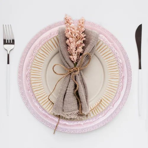 Miniatura 3 de Platos de carga de 13" de aluminio rosa, juego de 6 platos elegantes con relieve de encaje, platos de servidor redondos para plato de cena, juego