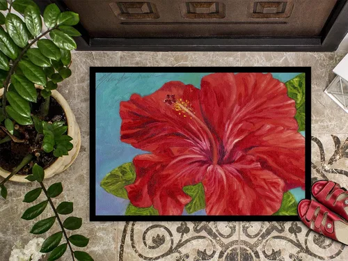 Miniatura 2 de Caroline's Treasures TMTR0319MAT - Felpudo con diseño de hibisco rojo de Malenda Trick de 18 x 27 pulgadas, tapete para puerta delantera