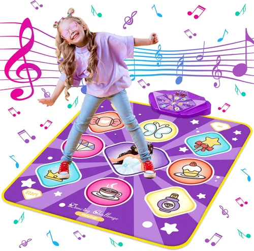 Miniatura 8 de Kusntin Tapete de baile, mezclador de ritmo, tapete de baile rosa con luces LED, volumen ajustable, música incorporada, 5 modos de juego, regalos
