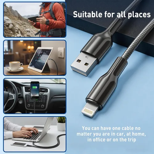 Miniatura 3 de Cable de carga para iPhone de 6 pies con certificación MFi para gatos y perros, cable Lightning trenzado de metal con carga rápida 3A, compatible