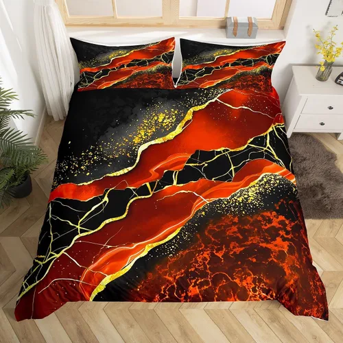 Miniatura 16 de Funda de edredón de mármol negro tamaño individual, juego de ropa de cama dorada para adultos, hombres y mujeres, funda de edredón de textura