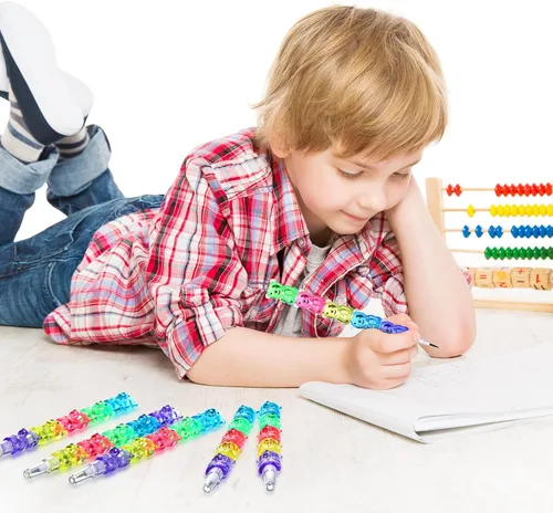 Miniatura 7 de Chinco 20 lápices apilables de plástico con forma de oso de punta apilable, 5 en 1, recuerdos de fiesta de colores para suministros de fiesta