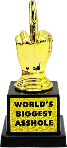 Trofeo del mundo más grande del mundo – Diseño de dedo medio, divertido regalo de broma de plástico por Island Dogs, perfecto para bromas de