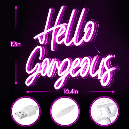 Miniatura 3 de Kavaas Letreros de Neón Hello Gorgeous para Decoración de Pared, Letrero de Luz de Neón Hello Gorgeous con Interruptor Regulable - Letrero Hello