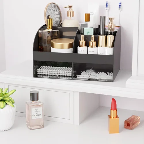 Miniatura 7 de Organizador de maquillaje con cajones, almacenamiento de cosméticos para tocador y encimera de baño, soporte de belleza para lápiz labial y brochas