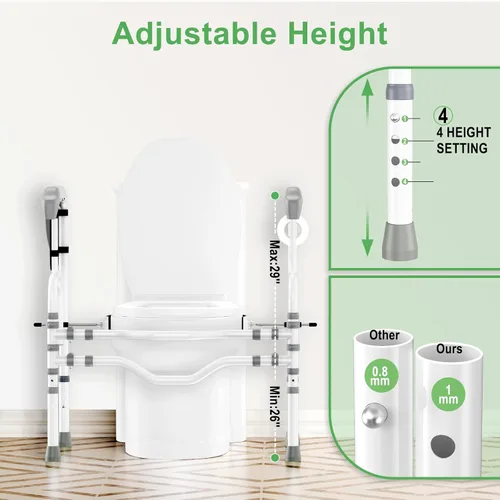 Miniatura 3 de Rieles de seguridad plegables para inodoro para personas mayores, marco de seguridad de inodoro ajustable en altura, riel de baño resistente