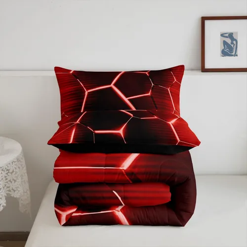 Miniatura 3 de Feelyou Juego de edredón de nido de abeja, edredón hexagonal rojo degradado para niños, niñas, adolescentes, juego de ropa de cama geométrico, Multi