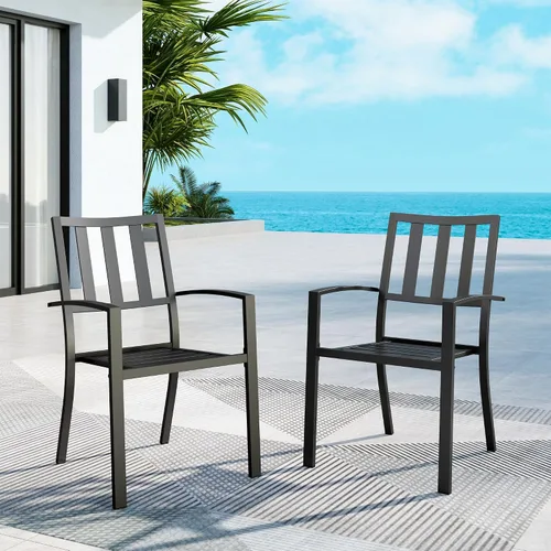 Miniatura 23 de MFSTUDIO Juego de 2 sillas de comedor al aire libre, sillas de metal para patio, sillas de comedor de hierro forjado negro con cojín para terraza