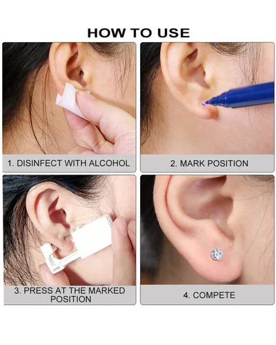 Miniatura 5 de Kit de perforación de oreja, 2 piezas, sin dolor, fácil de usar en casa, kit de pistola de perforación de oreja con aretes (dorado)
