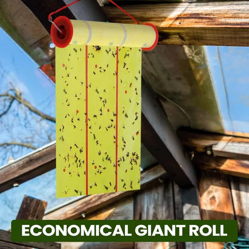 Miniatura 8 de Qualirey Trampas adhesivas gigantes para moscas, tiras de moscas de 30 pies para interiores y exteriores, cintas voladoras no tóxicas, mata