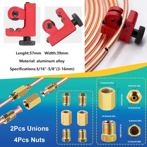 Miniatura 3 de smseace Paquete de 26 Kit de líneas de freno de 1/4 de pulgada Incluye 25 pies de líneas de freno chapadas en cobre con accesorios