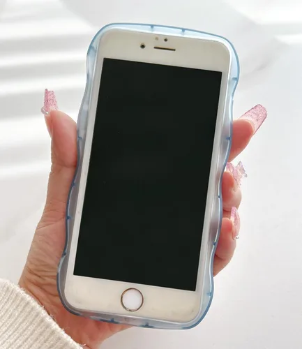 Miniatura 4 de Qokey Funda para iPhone 6S, iPhone 6 de 4.7 pulgadas, diseño rizado y ondulado, transparente con purpurina y estrellas, brillante, lindo