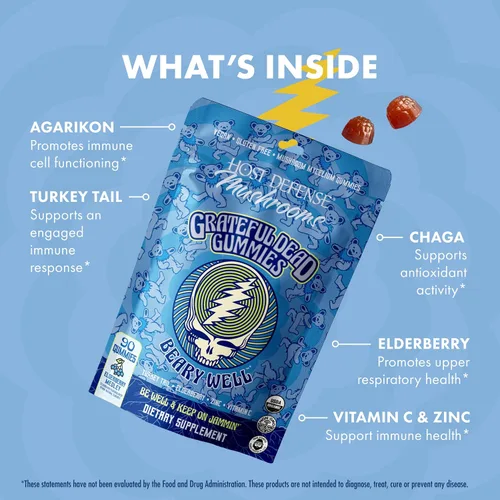 Miniatura 6 de Host Defense Beary Well Grateful Dead - Gomitas de hongos con agarikon, cola de pavo, chaga, saúco, vitamina C y zinc, salud del sistema