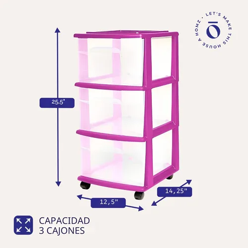 Miniatura 3 de HOMZ Torre de Cajones, Carrito Organizador de Almacenamiento de Plástico Transparente de 3 Niveles, Marco Morado - Contenedores de Cajones Rodantes