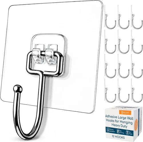 Miniatura 11 de GLUIT Ganchos adhesivos de pared para colgar, ganchos resistentes de 22 libras para paredes, sin daños, gancho transparente adhesivo para toallas