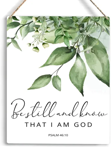 Arte de pared inspirador cristiano con texto en inglés «Be Still And Know That I Am God» Letrero colgante de madera para oficina, baño, dormitorio,