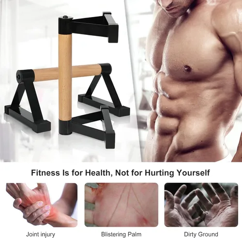 Miniatura 4 de Barras de flexiones de madera, barras paraletas, barras antideslizantes para parada de manos para calistenia, fitness, entrenamientos de piso, Negro