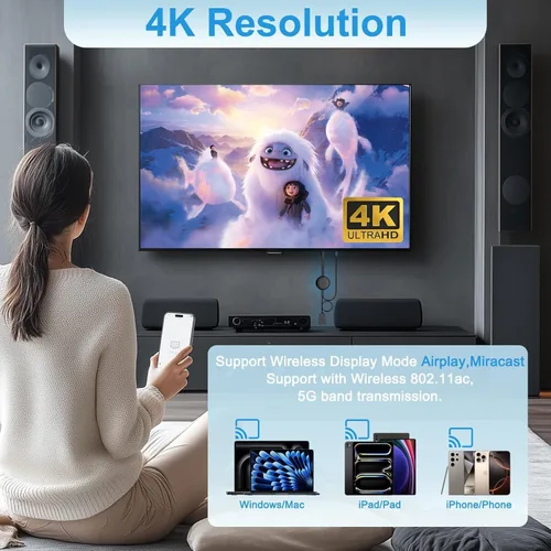 Miniatura 2 de Adaptador de pantalla HDMI inalámbrico 4K, dongle inalámbrico HDMI 5G, adaptador de pantalla de espejo, transmisión de video/audio