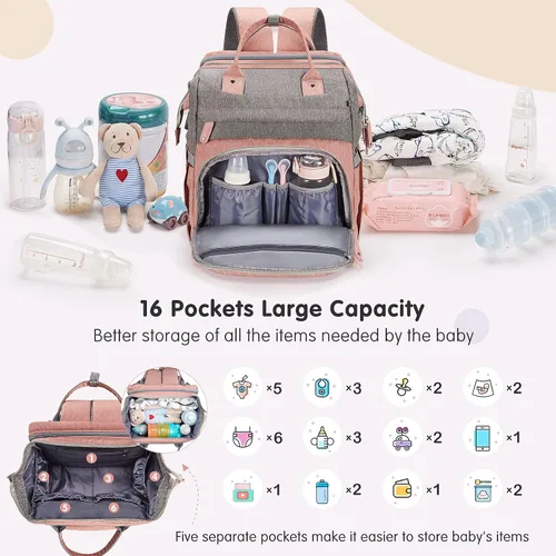 Miniatura 2 de DERJUNSTAR - Mochila para pañales con cambiador para bebés de gran capacidad para niños y niñas, puerto de carga USB, funda para chupetes, sombrilla