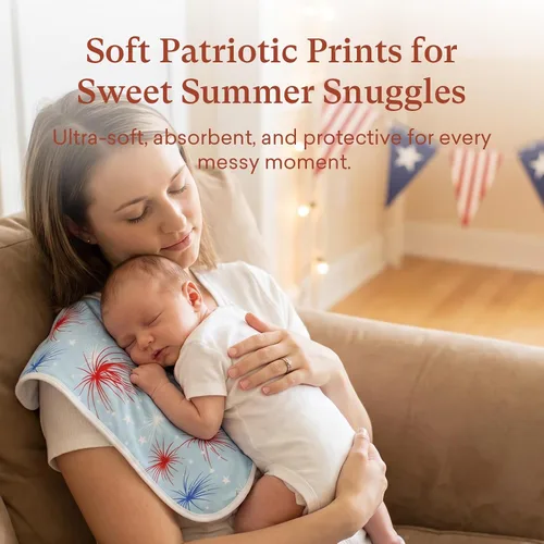 Miniatura 2 de Premium Waterproof Baby Burp Cloths 8 Pack, Extra Large 13" x 26" Soft Absorbent Burping Cloths for Newborn Infant, Patriotic 4th of July Baby