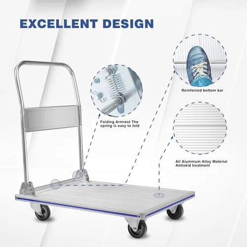 Miniatura 3 de LEADALLWAY, carretilla de plataforma, 35" Lx21" W, tamaño grande, plegable, carrito de empuje, aluminio, resistente, capacidad de 800 libras