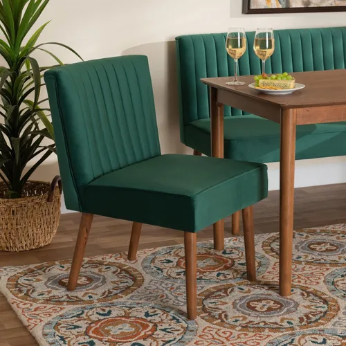 Miniatura 2 de Baxton Studio Alvis Mid-Century - Silla de comedor de madera tapizada en terciopelo verde esmeralda y acabado marrón nogal