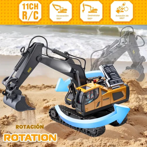 Miniatura 2 de Samtop Juguetes de excavadora con control remoto, vehículos de construcción RC de 11 canales 1:20, juguetes de coche hidráulicos de rotación 680°