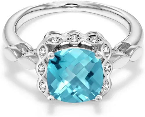 Miniatura 115 de Gem Stone King Anillo de compromiso de plata de ley 925 de 0.315 in con piedra natal y zafiro blanco creado Anillo de compromiso de boda