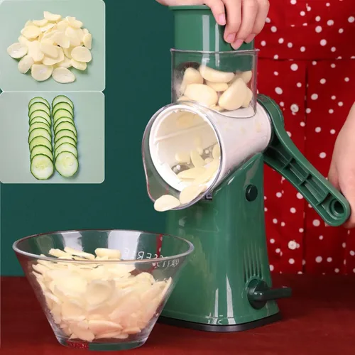 Miniatura 5 de Rallador de queso giratorio manual, 5 cuchillas intercambiables, mandolina redonda, trituradora de verduras, trituradora de tambor, picadora de Verde