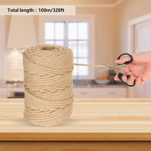 Miniatura 7 de Cuerda de yute de 328 pies de 0.236 in, 4 capas de yute grueso natural, cáñamo resistente para poste rascador de gatos, manualidades, jardinería