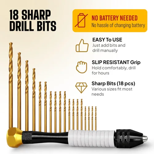 Miniatura 2 de CRAFT911 Pin Vise Taladro Manual para Joyería con Brocas Micro (0.8mm-2.5mm) - Taladro Rotativo para Joyería, Resina, Madera, Plástico, Miniatura