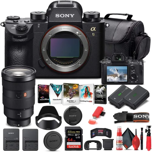 Sony Cámara digital sin espejo Alpha a9 II (solo cuerpo) (ILCE9M2/B) + lente Sony FE de 0.945-2.756 in + tarjeta de memoria de 64 GB + batería