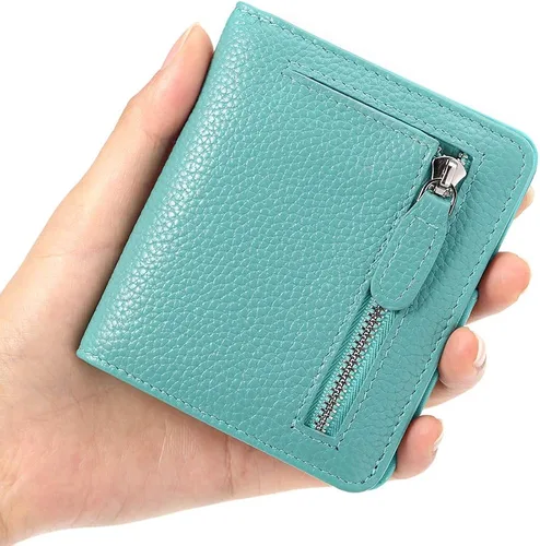 Miniatura 4 de Funtor Cartera de cuero para mujer, pequeña y compacta, con bolsillo doble, bloqueo RFID, para mujer