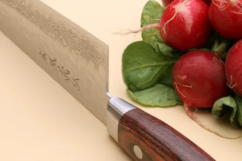 Miniatura 7 de Yoshihiro VG-10 Damascus Santoku cuchillo japonés multiuso, para chef, 7 pulgadas (estilo occidental, mango de madera de caoba)