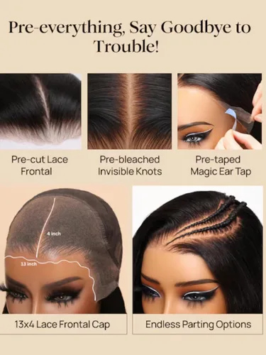Miniatura 6 de Julia Hair Pre Everything - Pelucas de cabello humano con encaje frontal HD de 13x4, sin pegamento, pre despuntadas, pre cortadas, balayage