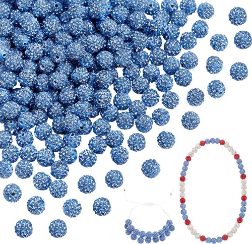 Miniatura 9 de Pandahall - Bolas de arcilla de 10 mm, tipo discoteca con 100 unidades, cuentas de polímero de arcilla con diamantes de imitación, creaciones Azul