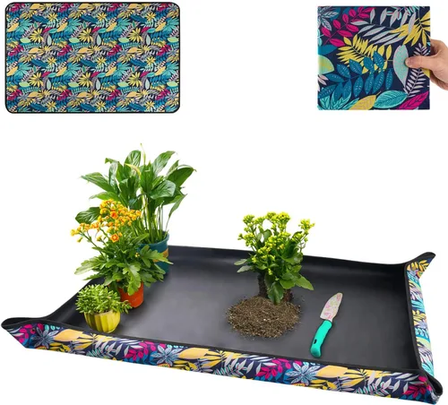 Miniatura 13 de Alfombrilla grande de 39.5" X 31.5" para trasplantar plantas de interior y control de tierra, bandeja portátil para macetas, regalos de plantas