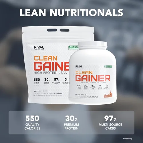 Miniatura 3 de RIVAL NUTRITION Clean Gainer Proteína en Polvo – 2.27KG Caramelo Salado – Alta Proteína para Masa Magra y Ganancia de Peso 550 Calorías, 30g