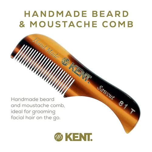 Miniatura 4 de KENT 81T Peine para Barba y Bigote Hecho a Mano - Extra Pequeño. Mini peines de barba y bigote de dientes finos, tamaño de bolsillo para aseo