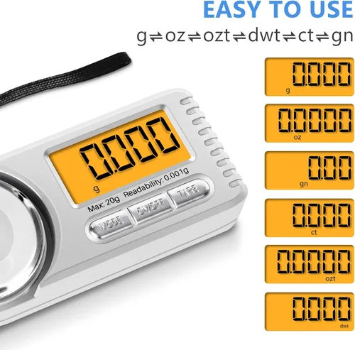 Miniatura 3 de THINKSCALE Báscula digital de miligramo, 0.71 oz x 0.00 oz Mini báscula de alta precisión con pantalla LCD, tare, 6 unidades de báscula portátil