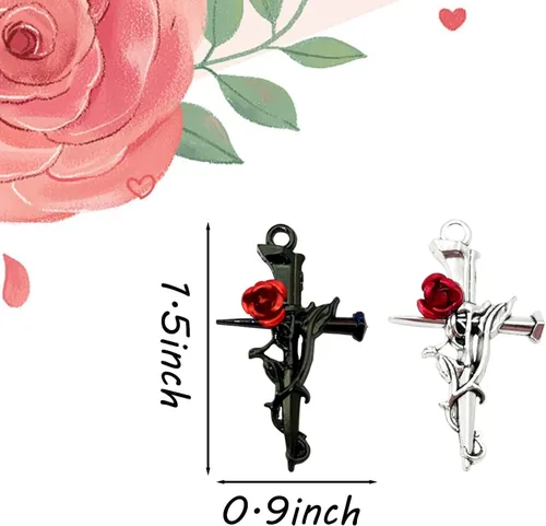 Miniatura 2 de 40 dijes de rosas cruzadas, colgantes de espinas góticas de aleación, dijes de flores de espinas esmaltadas, colgantes en forma de rosa para el día
