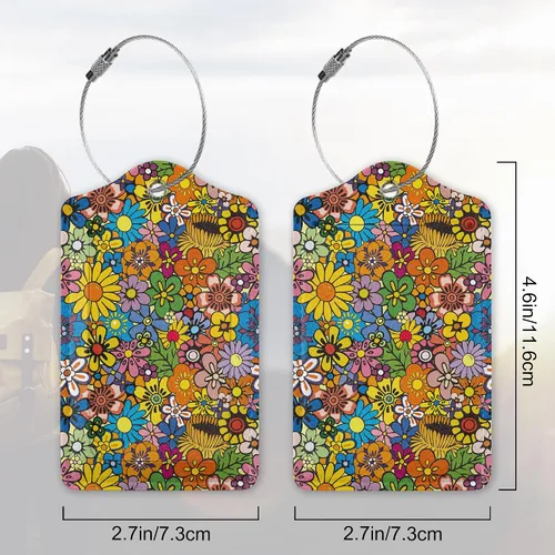 Miniatura 58 de Juego de 2 etiquetas de cuero para equipaje con diseño de mariposas y loto, cubierta de privacidad, etiqueta de maleta con lazo de acero inoxidable