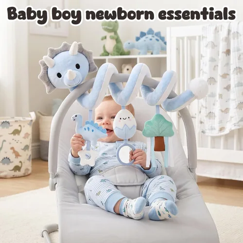 Miniatura 3 de Stuffed Juguetes de asiento de coche en espiral, asiento de automóvil infantil de dinosaurio, juguetes sensoriales de alto contraste, accesorios