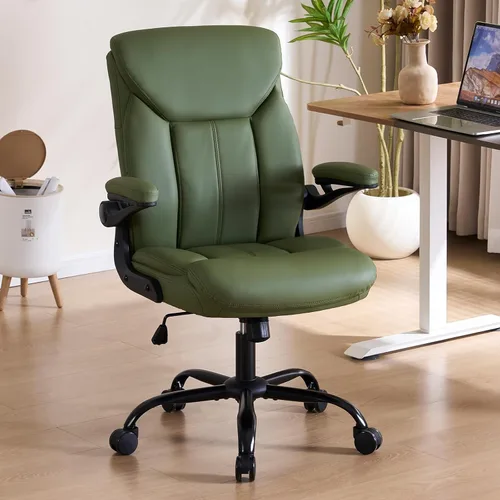Miniatura 14 de Silla de Oficina Ejecutiva, Silla de Computadora Cómoda de Tela Ergonómica con Reposabrazos Abatibles, Soporte Lumbar, Función de Giro 360° y Gris